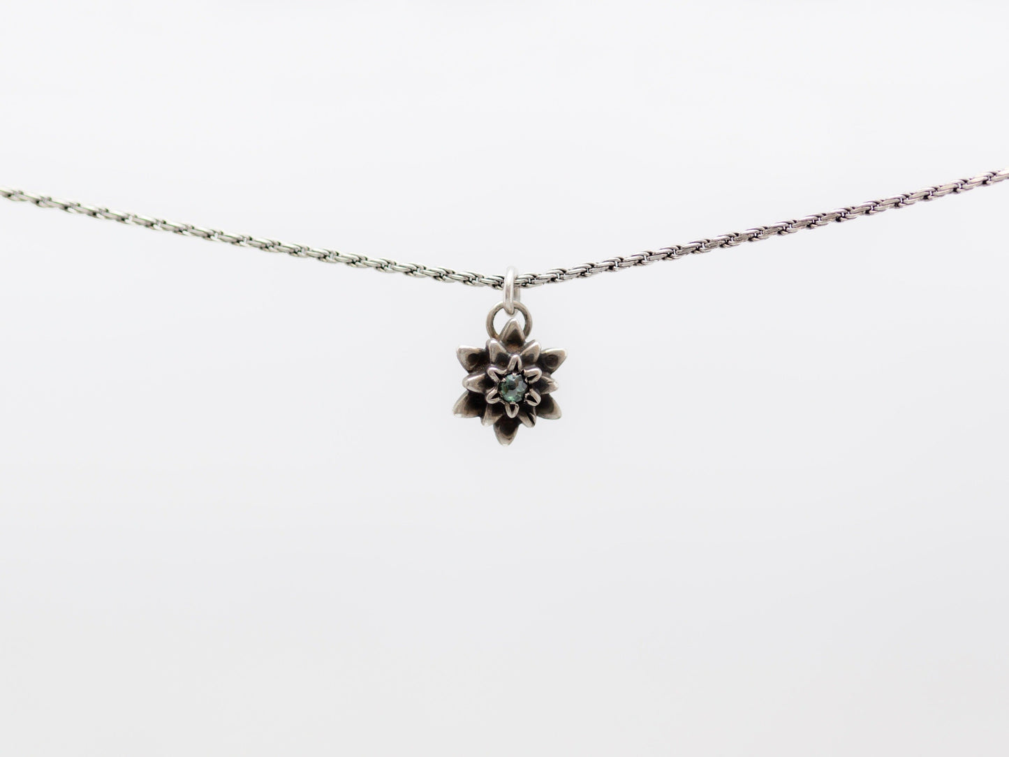 Flower Star Of David Necklace Set With Blue Diamonds