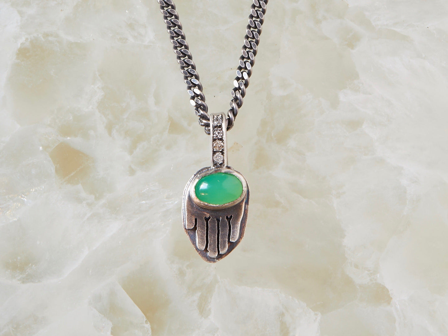 Hamsa Necklace With Jade and Diamonds